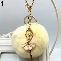 Модные очаровательные меховые автомобиля мяч подвеска сумочка для ключей помпонами Декор брелок