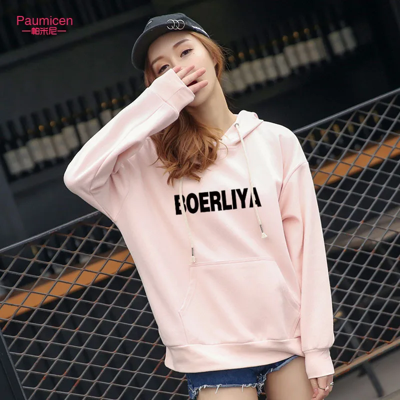 

Long Hooded Solid Color In Women's Sweatshirt Boyfriend Style Trend Hoodie Letter Print Sudaderas Korean Casual Clothes TQ0295W