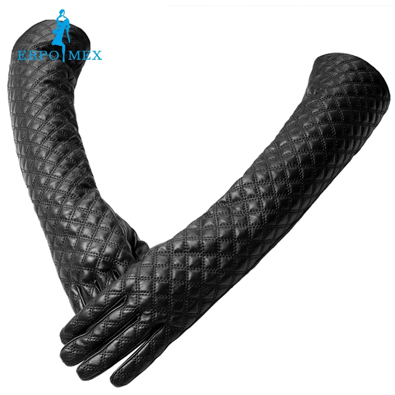  Fashion Style long leather gloves,goat skin,Adult,Genuine Leather,Warm lined,Black leather gloves,Women matte leather gloves