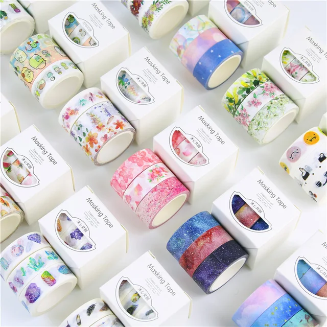 3 rolls washi masking tape set petal animal flower paper masking japanese flower paper
