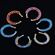 Hot Sexy Crystal U-Shaped Clip On Fake Septum Clicker Non Piercing Hoop Nose Ring 7EQ8 BDWU