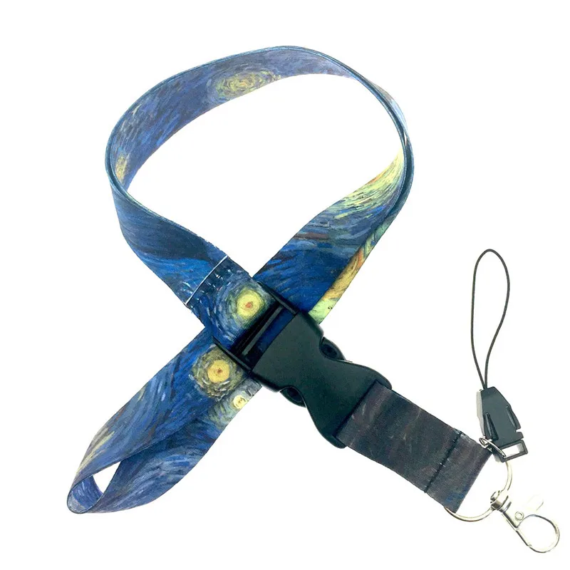 

EUPNHY 10Pcs/Set Van Gogh Starry Night Pattern Lanyard Straps Vintage Mobile Phone ID Badge USB Holder Lanyard with Keyring