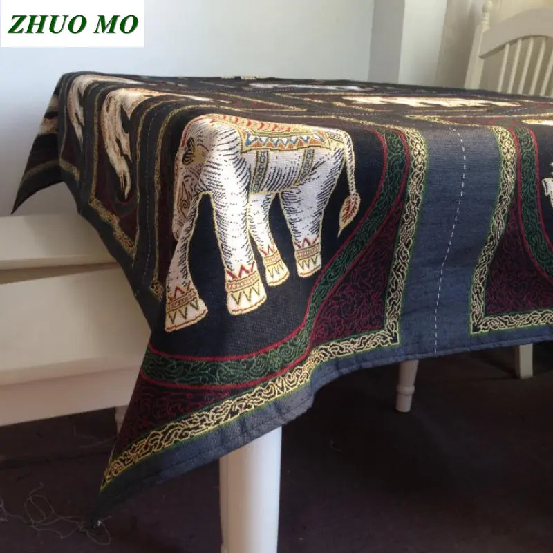 

Elephant embroidery Table Cloth Bohemian Mandala kitchen Dining Home decoration Round Rectangle Tablecloths Hotel Table Cover