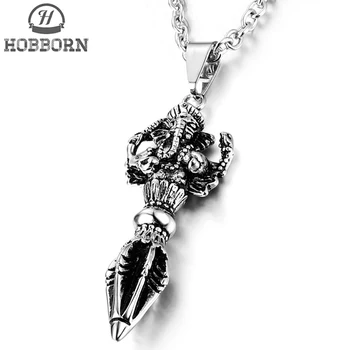 

HOBBORN Classic India Vajra Men Pendants & Necklaces 316L Stainless Steel Buddhism Defeat Demon Elephant Nose Mens Necklace Gift