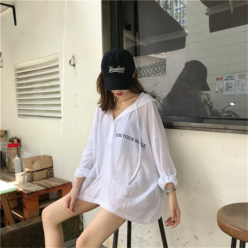 

Hzirip 2018 Women Spring Autumn Hooded Blouse Casual Solid Letters Print Shirt Long Sleeve Female Pullover Loose Cotton Fashion