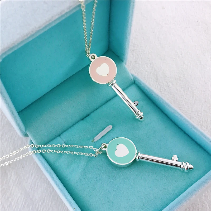 Модный бренд серебряные ювелирные изделия любовь Сердце Ключ ожерелье кулон Клевер ожерелье для женщин Подарки