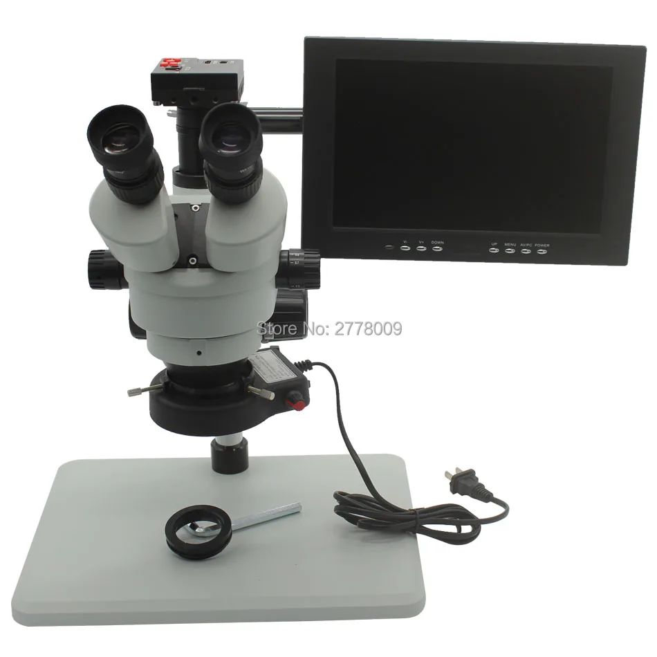 

Trinocular Stereo Microscope 3.5-90X Continuous Zoom Magnification 16MP 1080P HDMI Camera Large Table LED Lights 10-inch Monitor