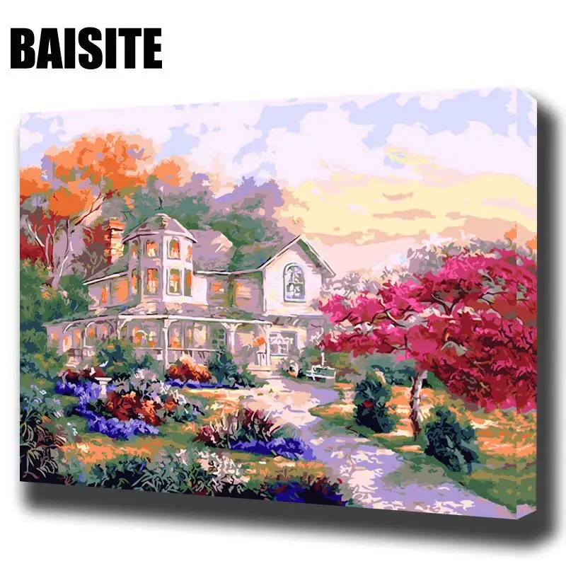 

BAISITE DIY Framed Oil Painting By Numbers Landscape Pictures Canvas Painting For Living Room Wall Art Home Decor E594