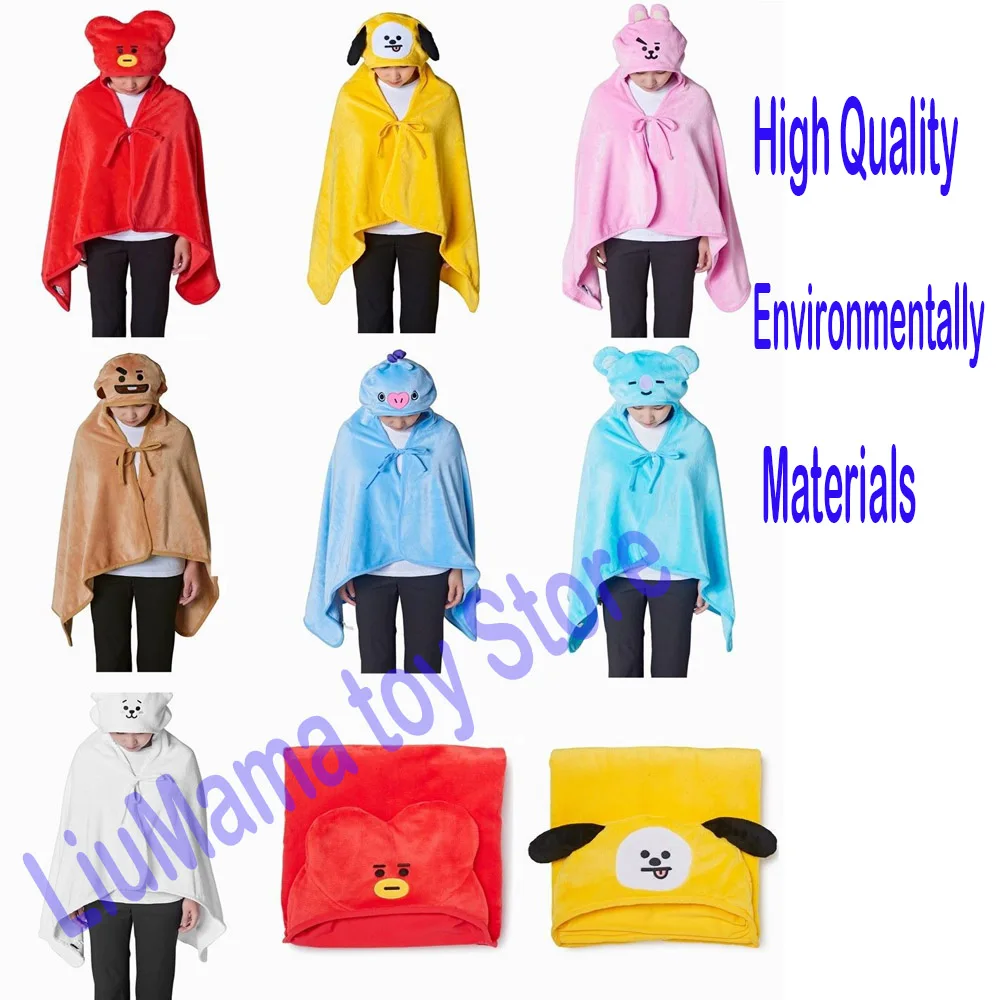 

For BT 21 Plush Hooded Blanket Cartoon Super Soft Blanket Air Conditioning Nap Blanket Out Cloak Kawaii Child Birthday Gift