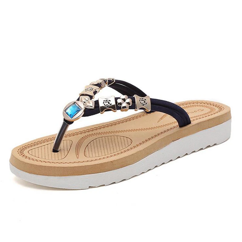 Brand Thick Bottom Platform Flip Flops Rhinestone Wedge Heel Shoes Patchwork font b Woman b font