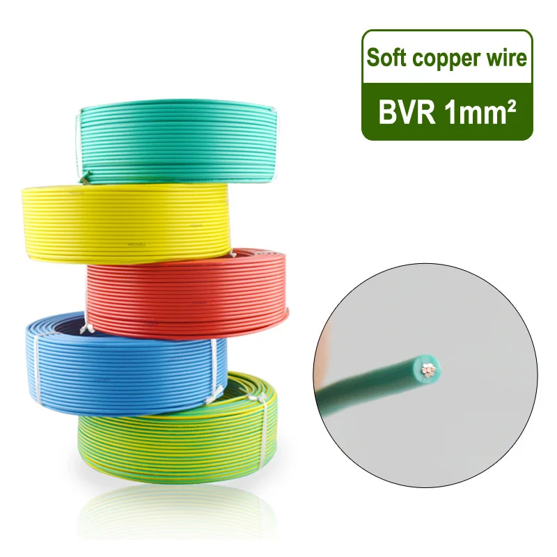 

1m/lot BVR 1mm square multi-strand cord oxygen-free copper wire bvr1mm = 18awg flame retardant green anaerobic pure copper cable