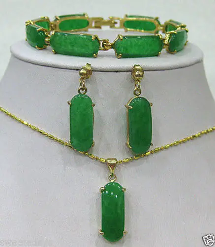 

Jewelry 001135 Beautiful Green Jade Earrings Bracelet Pendant Necklace Set