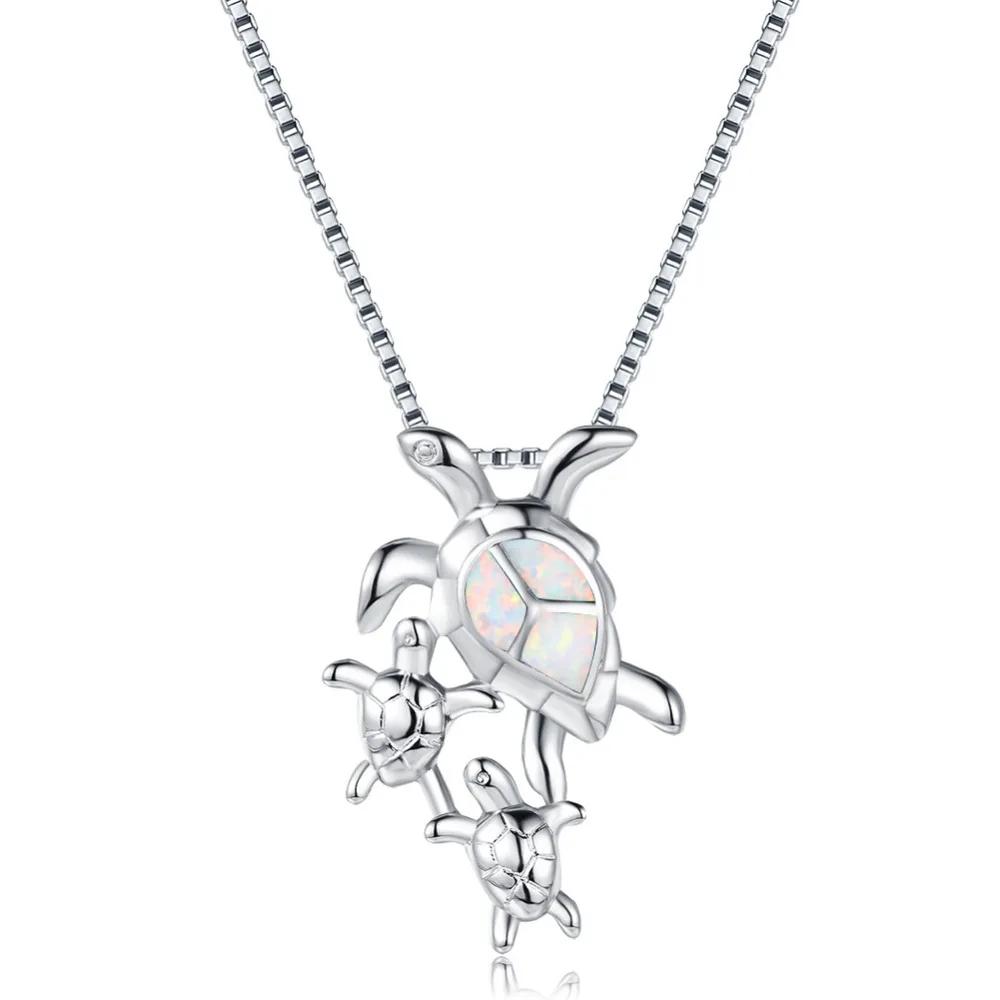

Wholesale Opal Triple Turtle Pendant Statement Necklaces For Women 925 Sterling Silver Animal Jewelry Gifts