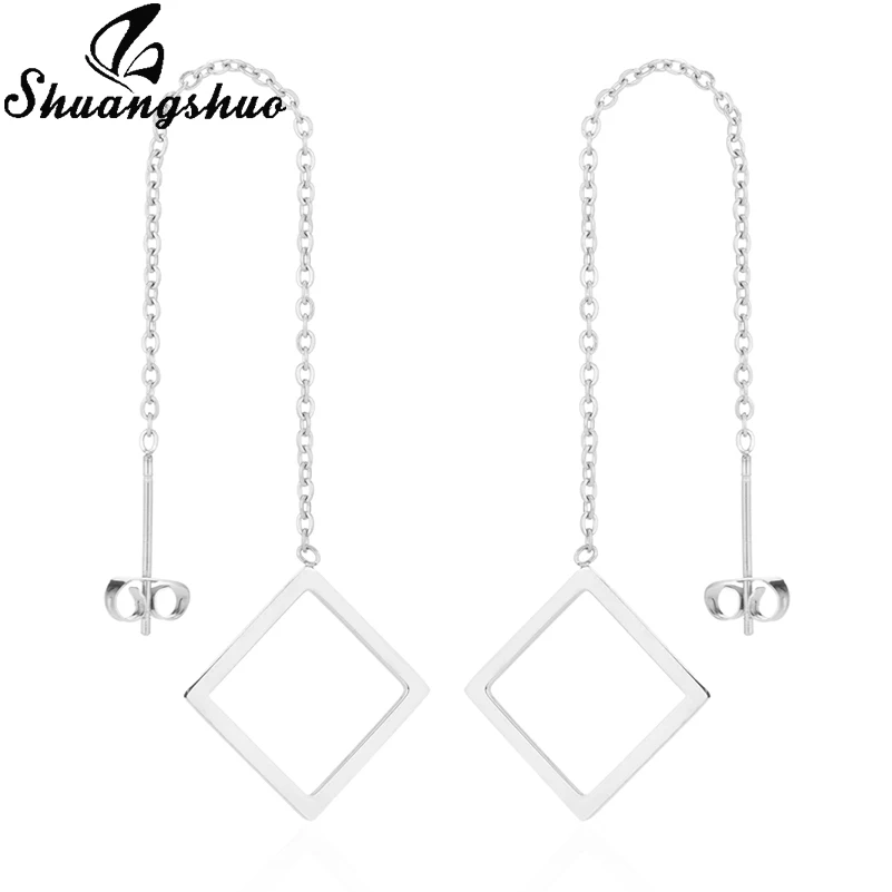 

Shuangshuo Square Dangle Earrings For Women Stainless Steel Long Link Drop Earrings Girls Tassel Ear Earring Jewelry