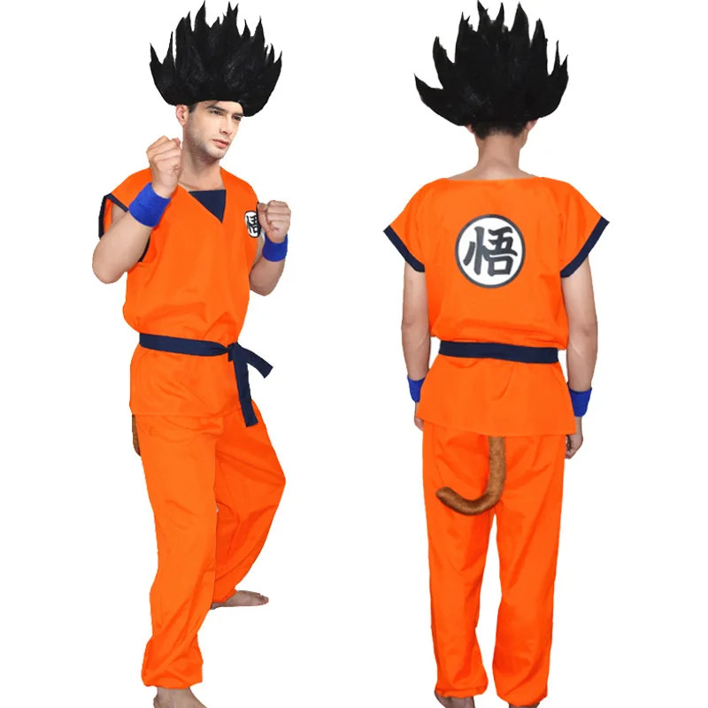 Dragon Ball Z костюм Сон Гоку косплей костюмы топ/брюки/пояс/Хвост/запястья/парик для взрослых детей