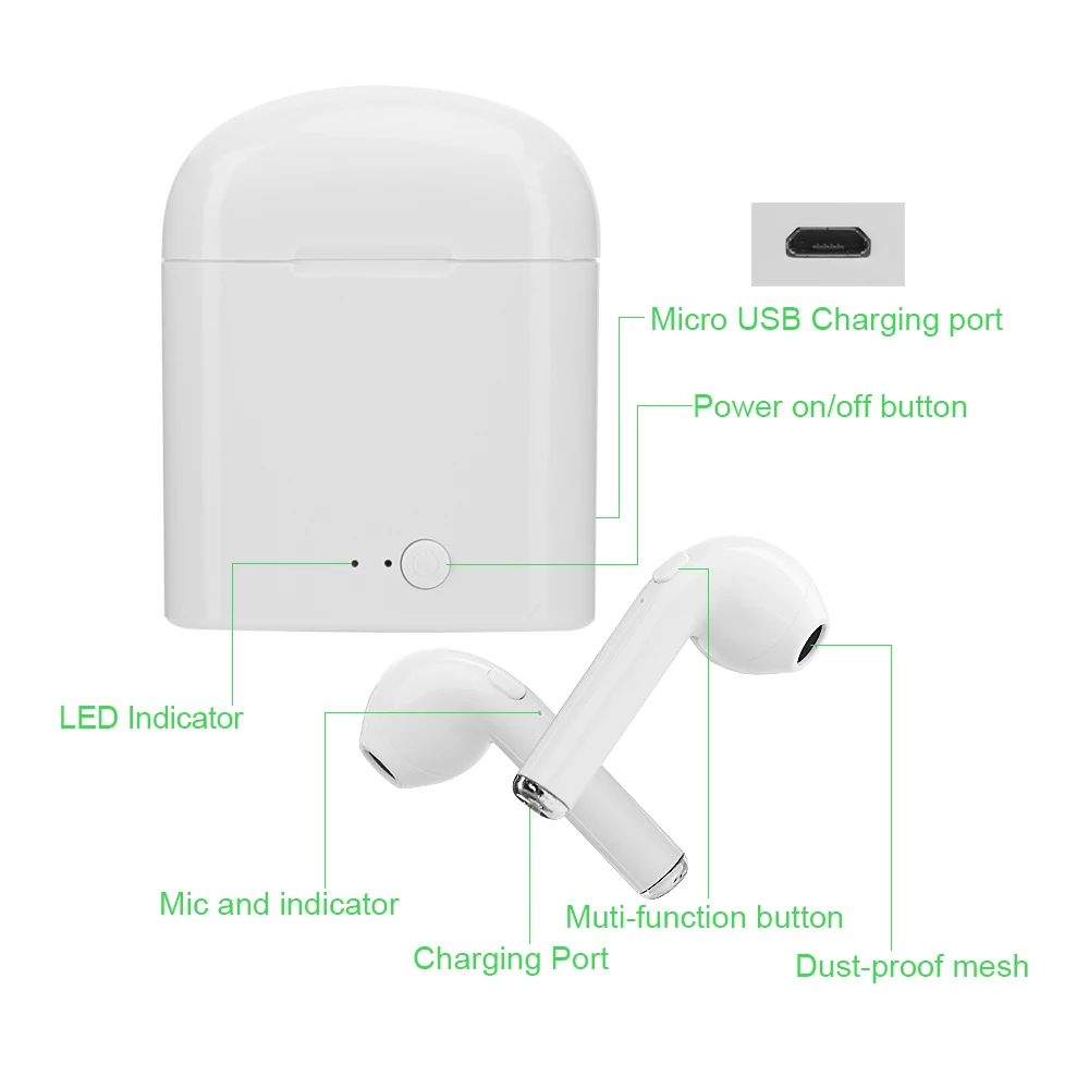 

X-DRAGON i7s tws i7 tws Sport Earphone Bluetooth Headset Wireless Bluetooth Earphones Ear Earbuds White Air 2 Pods In Ear Phones