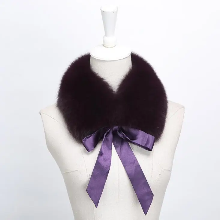 11 цветов, Воротник из натурального Лисьего меха для женщин, натуральный Лисий мех, шарф с лентой, зимний теплый меховой воротник, шарф - Цвет: purple