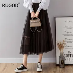 RUGOD кружевные лоскутные юбки офисная одежда Женская Повседневная однотонная плиссированная Женская юбка эластичная высокая талия