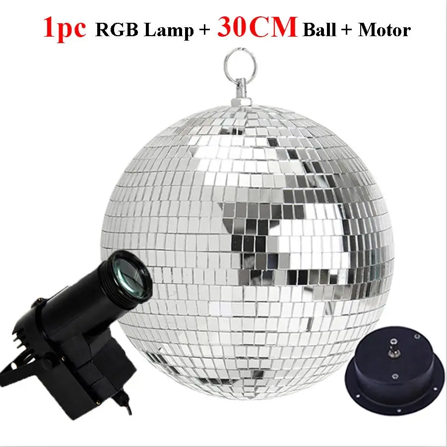 BEIAIDI dia20см 25 см 30 см Стеклянные зеркальные шары диско DJ шар с мотором и RGB луч Pinspot DJ домашние вечерние диско DJ сценический светильник - Цвет: 30CM Ball Add 1 Lamp