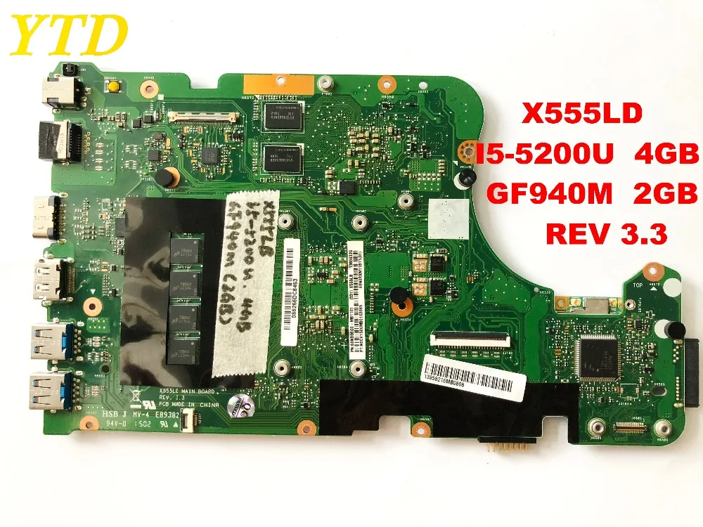  Original for ASUS X555LD laptop motherboard X555LD I5-5200U 4GB GF940M 2GB REV 3.3 tested good free