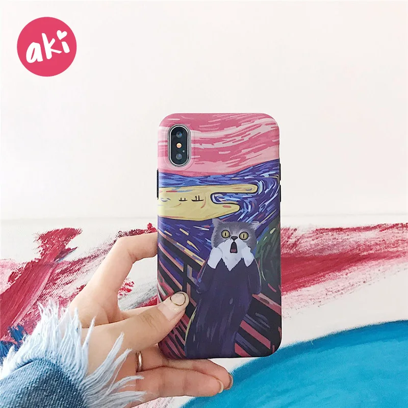 AKI Funny Cat Phone Case for iPhone 6 Plus Spoof Edvard Munch Soft TPU Back Cover 6s |