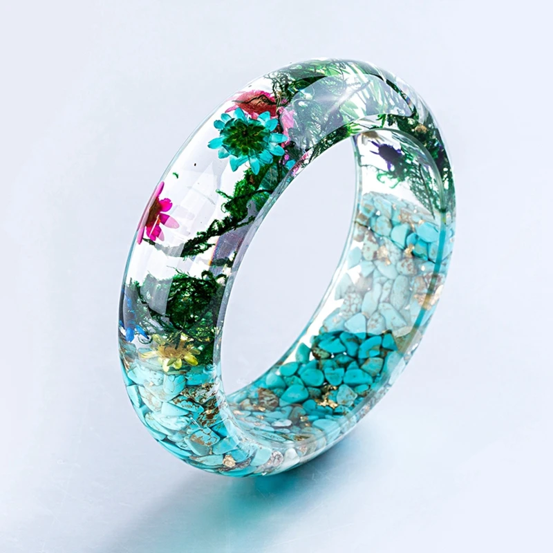 

Flowers and Stone Bangles for Women Transparent Real Flowers Handmade Blue Bracelets Bangles Fashion Jewelry Bijoux