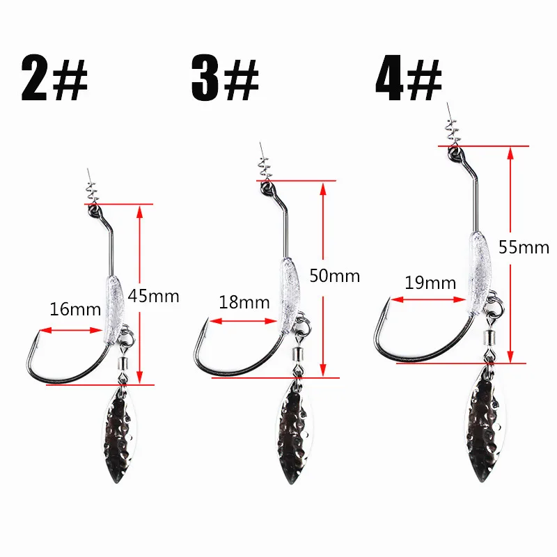 Ufishing سبينر شص 3 قطعة/الحقيبة الرقصة رئيس دودة السنانير عالية الكربون الصلب الصيد هوك ل طعوم طرية حجم 2 #3 #4 #