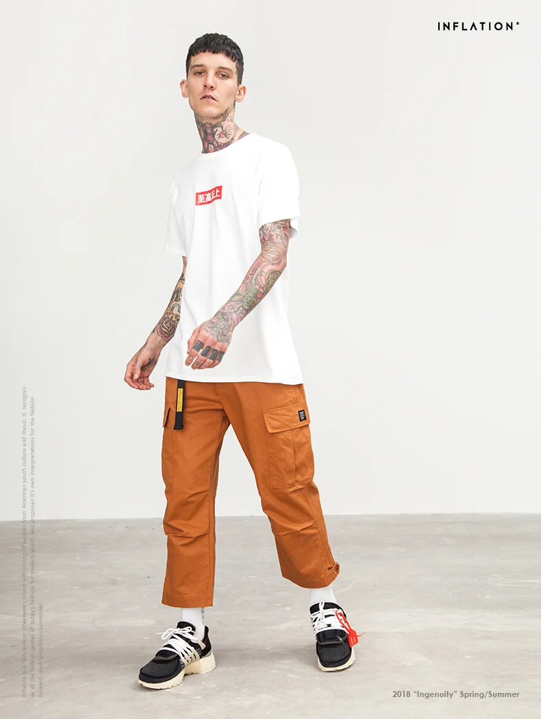 INFLATION Male Jogger Casual Plus Size Cotton Trousers Multi Pocket Military Style Army Green Orange Men's Cargo Pants 8403S 17