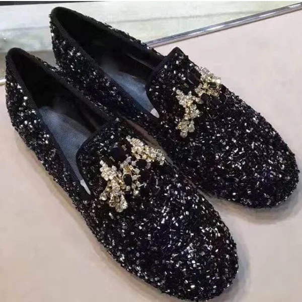 

Super Shinny Men Rhinestone Shoes Crystal Rhinestone Studded Loafers Mamut Shoes Slip On Boat Shoes Espadrilles For Men Black