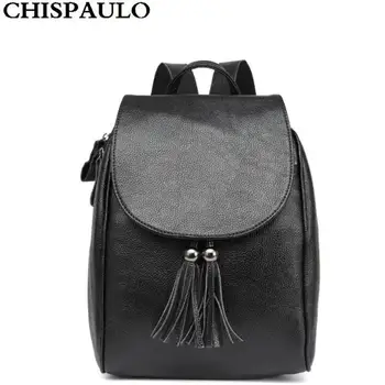 

Genuine Leather Women Backpack European College Style Fashion Female Tassel Shoulder Bags Cowhide Travel Bag Luxury School Bags