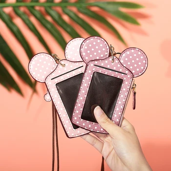 

AEQUEEN Female Card Holder For Women Cute Cardholder Neck Wallet Purses With Rope PU Leather Credit Card Holders Coin Money Bag