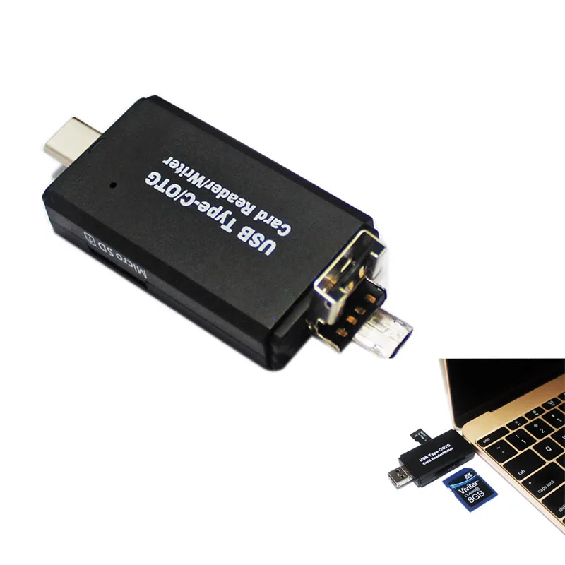 

New Hot Sale3 in 1 Multifunctional OTG Card Reader USB 3.1 Type-C USB C Micro-USB & USB Combo with 2-Slot Adapter QJY99