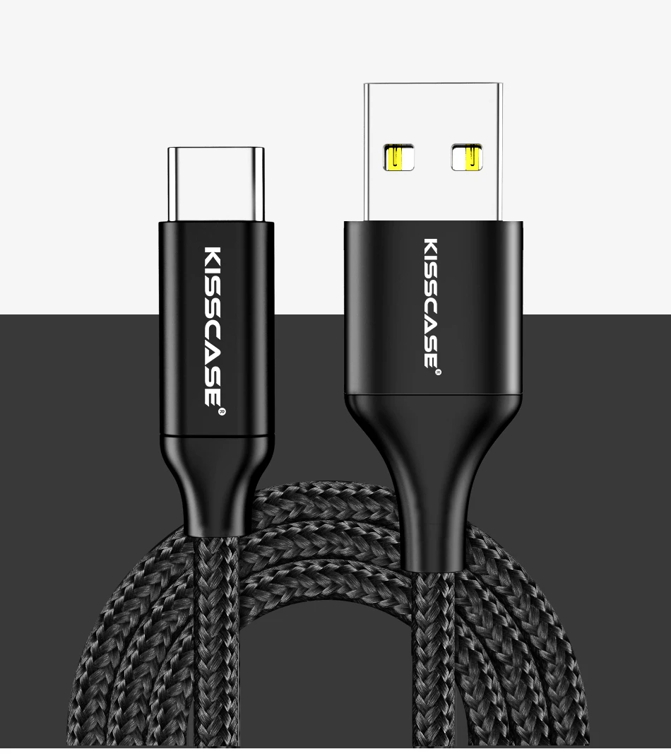 KISSCASE usb type-C кабель для samsung S9 S10 Note 9 S8 1 м тканый 3а кабель для передачи данных USB-C для huawei P20 Xiaomi A2 шнур зарядного устройства для телефона