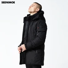 Seenimoe, зимние мужские парки, одноцветные, европейская мужская длинная хлопковая одежда с капюшоном, утолщенная M-3XL, ветрозащитная хлопковая куртка