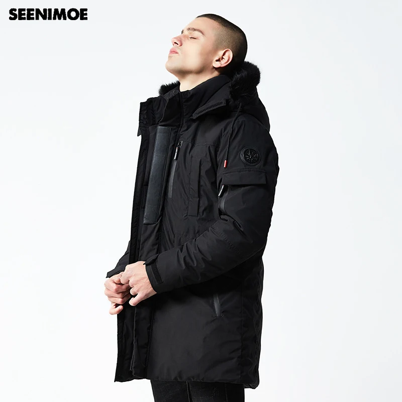 Мужская парка с капюшоном Seenimoe однотонная длинная хлопковая куртка в