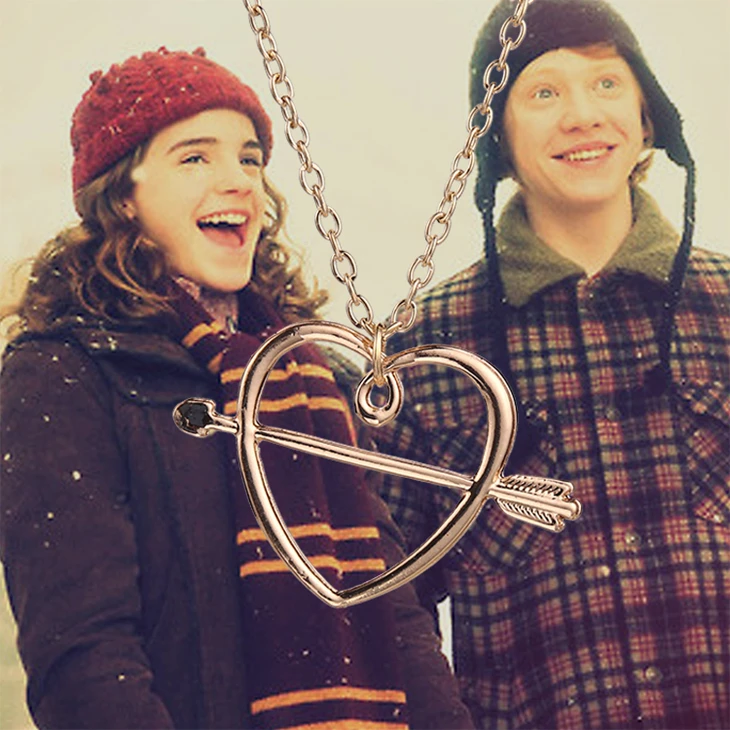 Рон Уизли Ожерелье Гермиона Грейнджер золото стрела купидона через сердце кулон