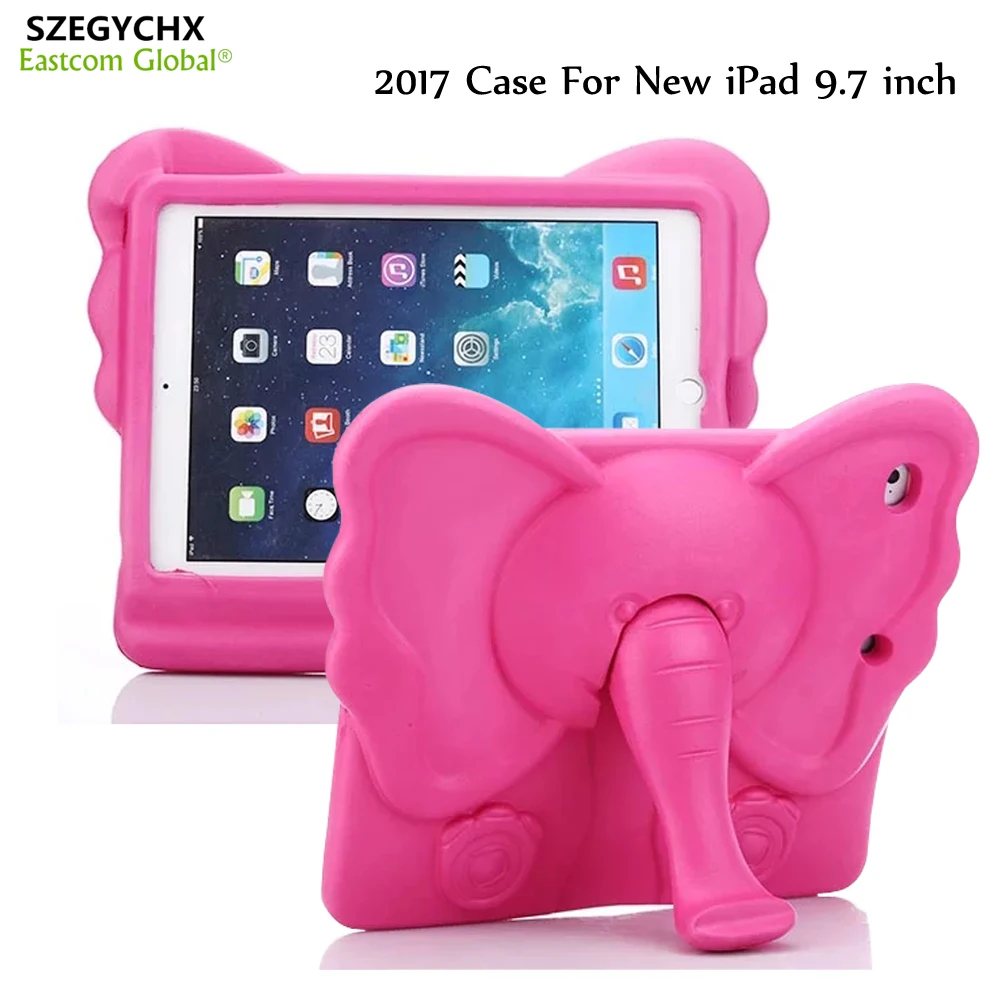 

Case For New iPad 9.7 2017 2018 elephant nose stand Cute 3D Cartoon Handle Stand Kids Shockproof EVA foam Case Cover
