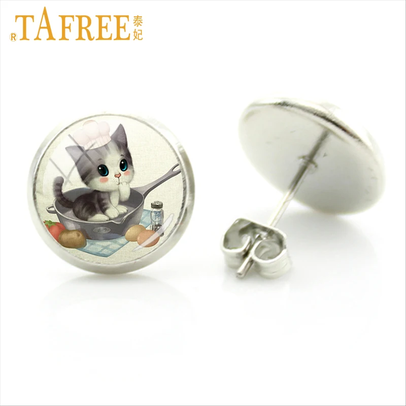 

TAFREE Originality Cat Stud Earrings animals hodgepodge earring hippocampus Horse ocean sea conch Rhodium Plated jewlery A492