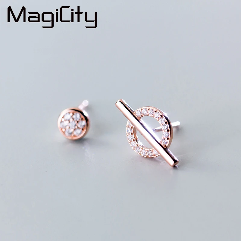 

New Cubic Zirconia Inlay 925 Sterling Silver Stud Earrings For Women Rose Gold Color sterling-silver-jewelry Small Studs Earring