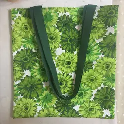 Yile Новый хлопок холст эко хозяйственная сумка на ремне, печать зеленый подсолнечника темно-синий ремешок 8120b