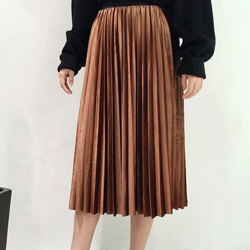 Новые женские осенние плиссированные юбки бархатные с высокой талией винтажные Лоскутные Повседневные женские юбки FDM