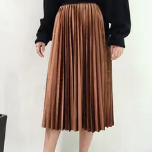 Новые женские осенние плиссированные юбки бархатные с высокой талией винтажные Лоскутные Повседневные женские юбки FDM