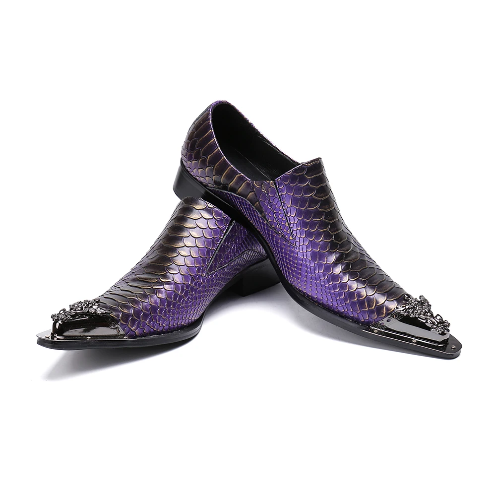 New Fashion Purple Genuine Leather Men Shoes Luxury Business