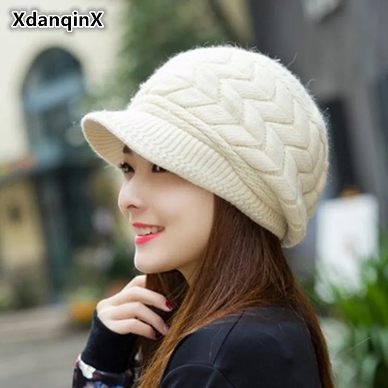 

Adult Ladies Autumn Winter Plush Warm Knitted Wool Hat Fixed Tightening Adjustment Double Layer Thicker Fashionable Bomber Hats