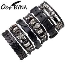 

Octbyna New Leather Bracelet Men Multilayer Punk Skull Charm Wrap Bracelets for Women Vintage Bracelets & Bangles Men Jewelry