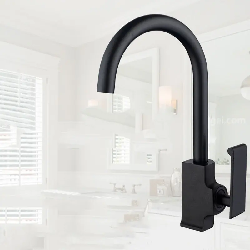 

Copper cold and hot water mixing single-hole vegetable basin sink faucet European-style single-handed black baking kitchen fauce