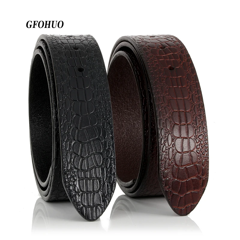 

GFOHUO Smooth Buckle Suitable Men No Buckle Male Genuine Leather Crocodile Striped Strap Luxury Belt Without Buckle Wide 3.8cm