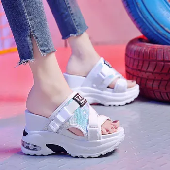 

summer new women slides super high heel platform canvas fashion shoes women Summer Women Shoes Wedges shoes