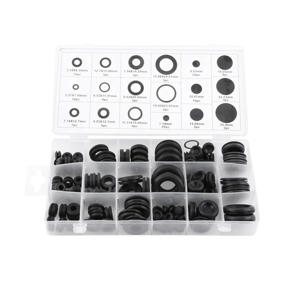 

125Pcs/Set Black Rubber O Ring Gaskets Grommet Firewall Hole Plug Washer Set Electrical Wire Gasket Assortment Kit 18 Sizes Hot