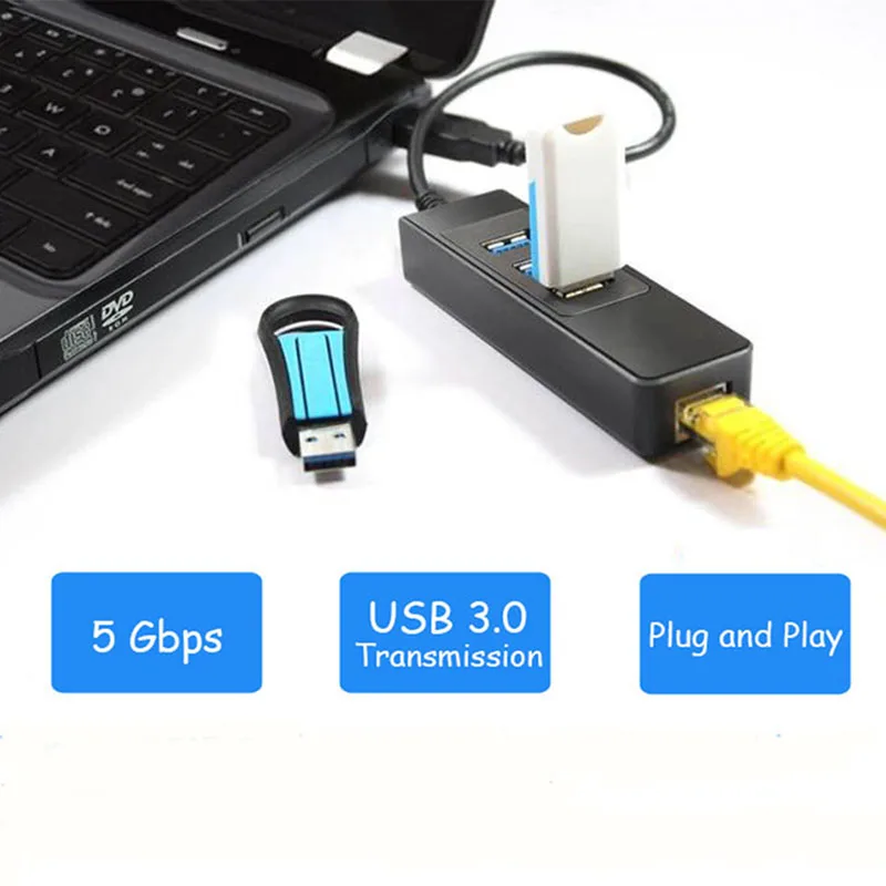 Высокая скорость 3 Порты USB 3,0 концентратор 10/100/1000 Мбит/с на RJ45 Gigabit Ethernet LAN проводной сетевой адаптер конвертер для компьютера ПК